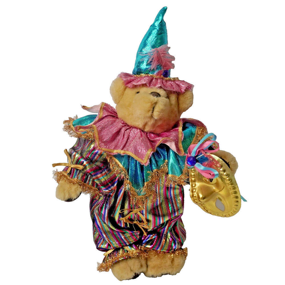 VTG Harlequin Jester Teddy Bear Plush Mardi Gras Masquerade Clown‎ Costume 22"
